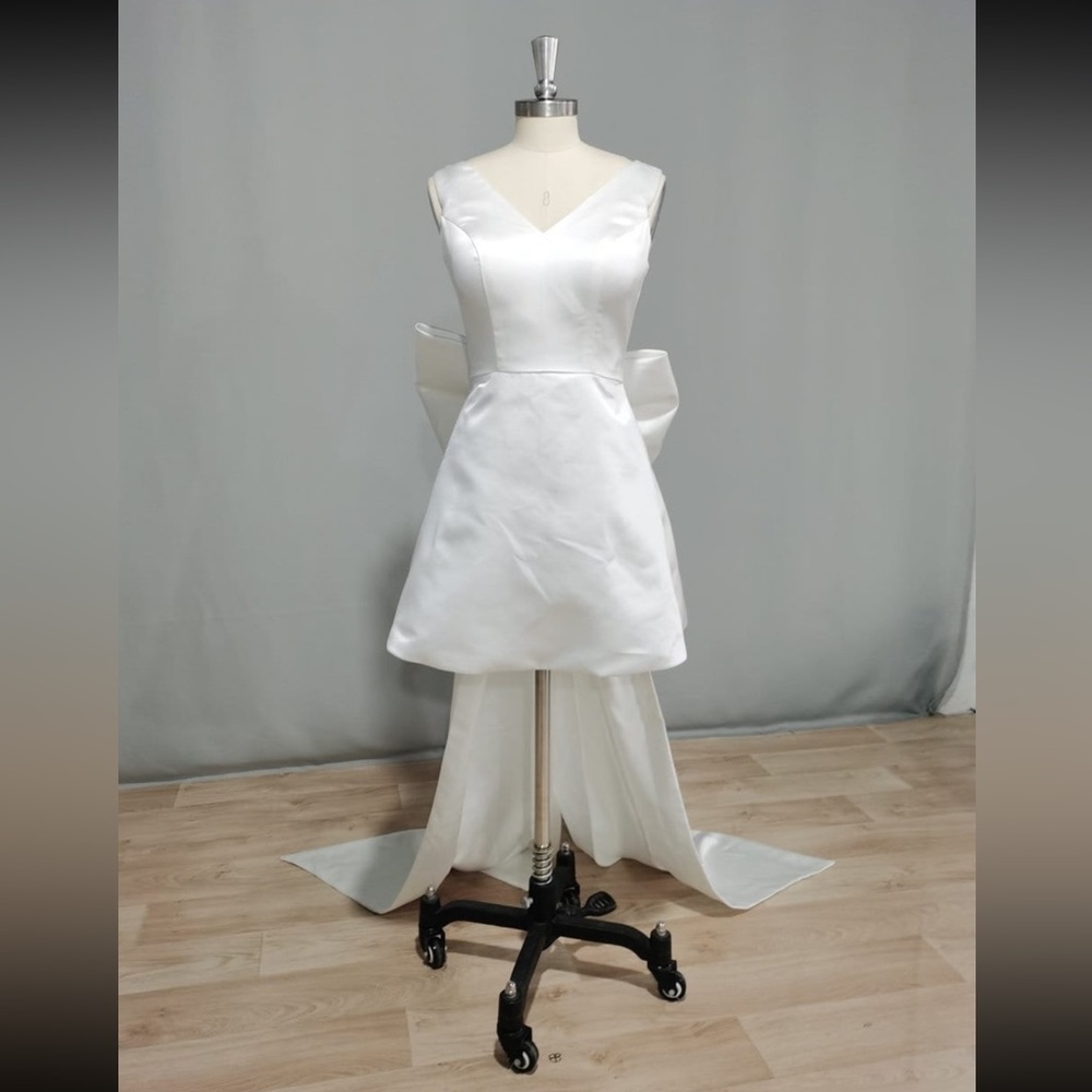 Customized Satin Dress w/ matching Satin Gloves and Veil